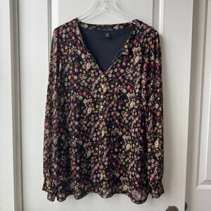 A Love Story Mesh Floral Top Long Sleeve Black